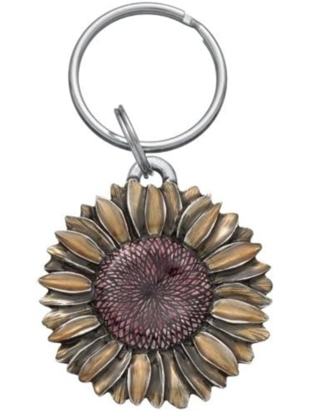 Handcrafted Pewter Sunflower Keychain | Unique Gift, Durable Keyring Accessory